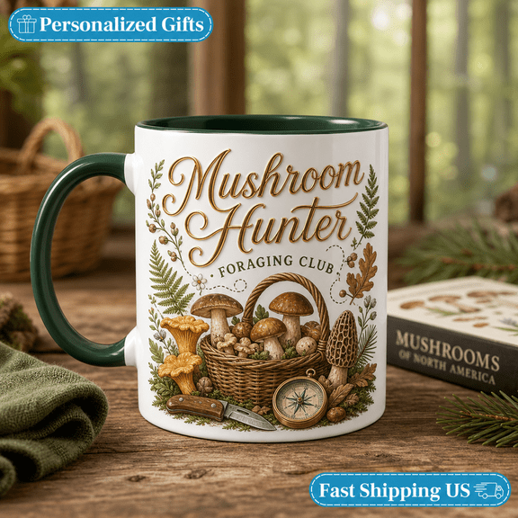 Mushroom Hunter Mug, Foraging Club Coffee Cup for Camp Coffee and Foragers