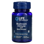 Life Extension Mushroom Immune with Beta Glucans - Promotes a balanced, healthy immune response - Gluten-Free, Non-GMO - 30 Vegetarian Capsules