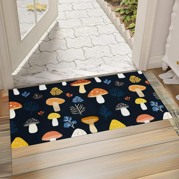 Mushroom Indoor Door Mat, Non-Woven Fabric Door Mat, Anti-Slip Backing Welcome Mat for Front Door, Indoor Entrance, Kitchen, Bedroom, Living Room - Durable Floor Mat for Home Decor & All Seasons