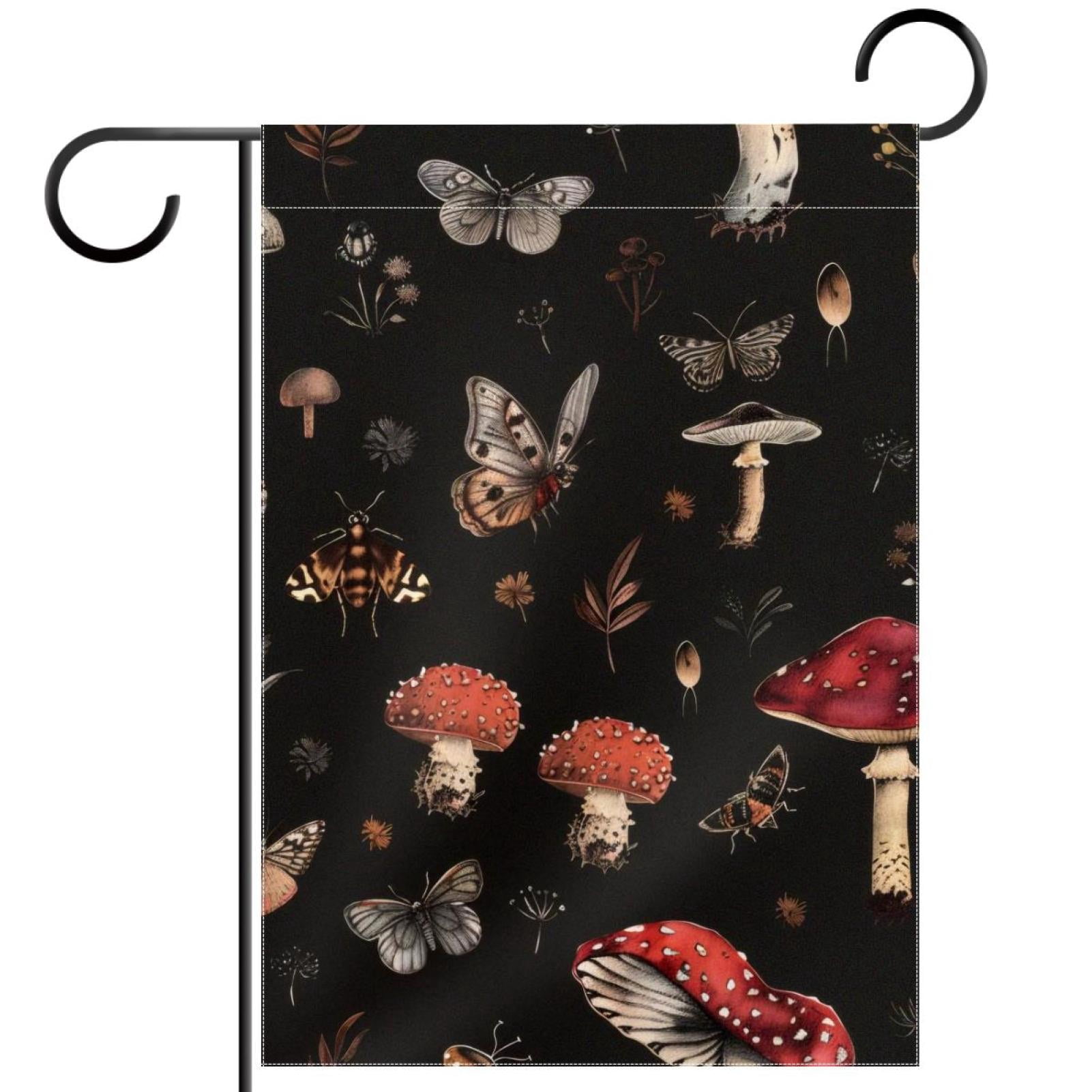 Fly Insect Flag Mushroom Insects Butterfly Pattern Double Sided Garden Flag Decorative ...