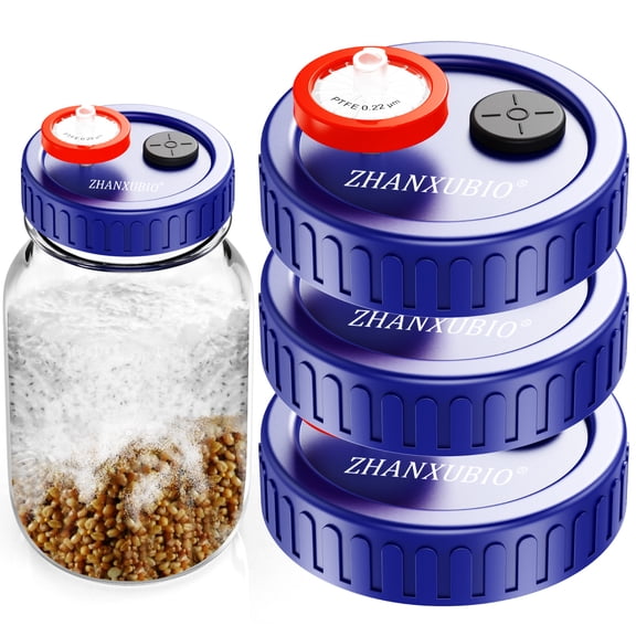 Mushroom Jar Liquid Culture Lid Regular Mouth Food Grade Plastic Grain Spawn Cultivation Mason Jar Lid with PTFE Membrane & Self Healing Injection Ports For Mushroom,Blue,3pcs