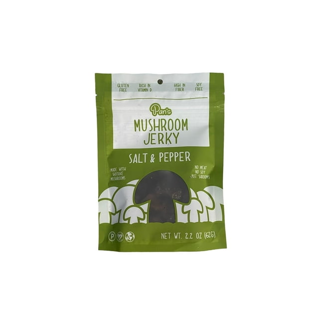 Mushroom Jerky Sea Salt & Pepper. Gluten . High Fiber. No Meat. Vegan