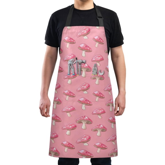 Mushroom Kitchen Apron with 2 Pockets Adjustable waterproof Cooking Aprons for Women Men Chef
