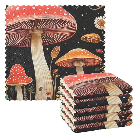 Mushroom Kitchen Cloth Dish Towels for Drying Washing Absorbent Dish Rags Reusable soft kitchen dishcloth set 6 Pack