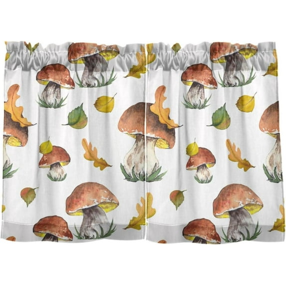 Mushroom Kitchen Curtains 2 Panels UV Protected Tier Curtains, Half Window Curtains Kitchen Tiers for Guest Room Bathroom Sink Laundry Room Basement,24 x 27 Inch