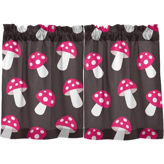 Mushroom Kitchen Curtains 2 Panels UV Protected Tier Curtains, Half Window Curtains Kitchen Tiers for Guest Room Bathroom Sink Laundry Room Basement,24 x 27 Inch