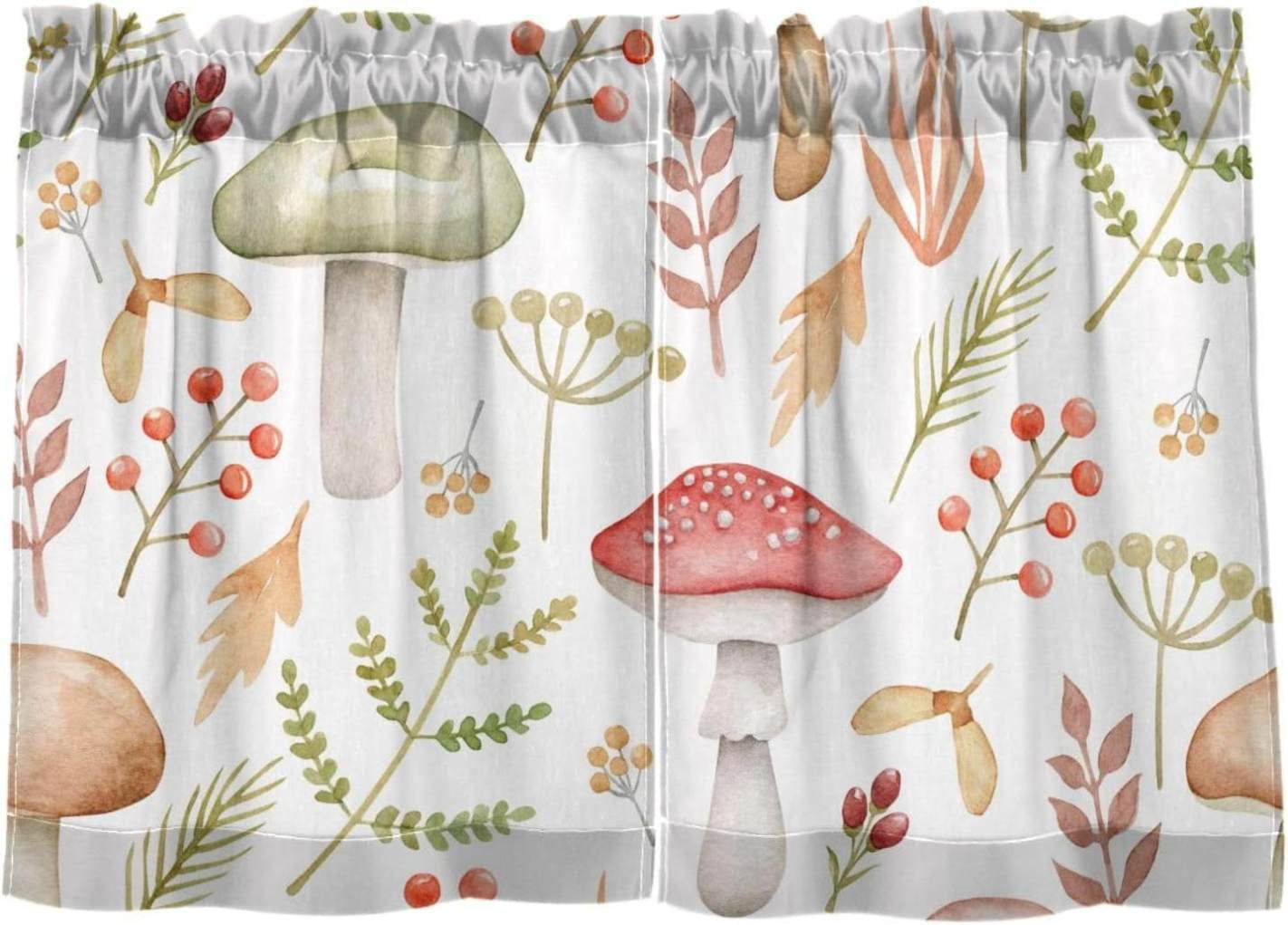 Mushroom Kitchen Curtains 2 Panels UV Protected Tier Curtains, Half