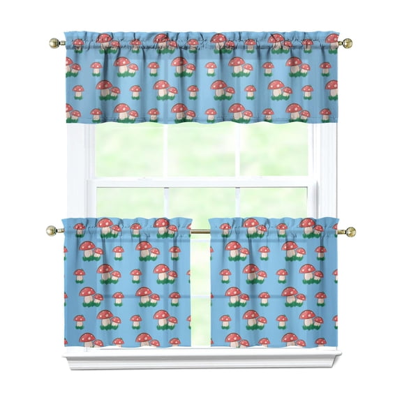 Mushroom Kitchen Curtains Set, Boho Mushroom Rod Pocket Tier and Valance, Vintage Mushroom and Magical Forest Mushrooms Design, Light Filtering Panels