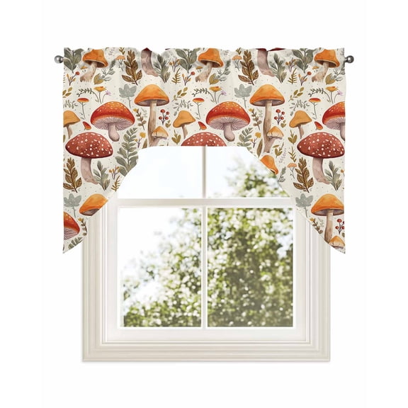 Mushroom Kitchen Curtains Swag Valance for Windows/Bathroom/Cafe, Fall Thanksgiving Mushroom Maple Leaf Botanical Rod Pocket Drape Panel Swag Curtains Valance for Bedroom/Living Room 56"x36"
