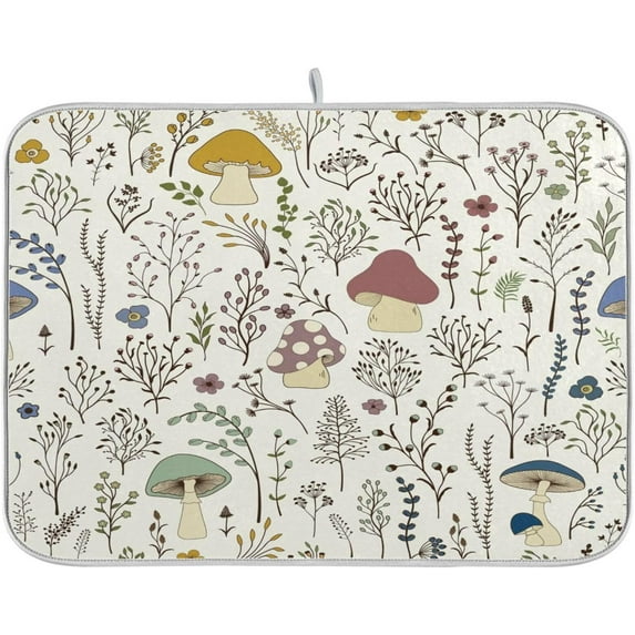 Mushroom Kitchen Dish Drying Mat, 16'' x 18'' Super Absorbent Dish Drying Mat for Kitchen, Sink, Dining Table Home Decor