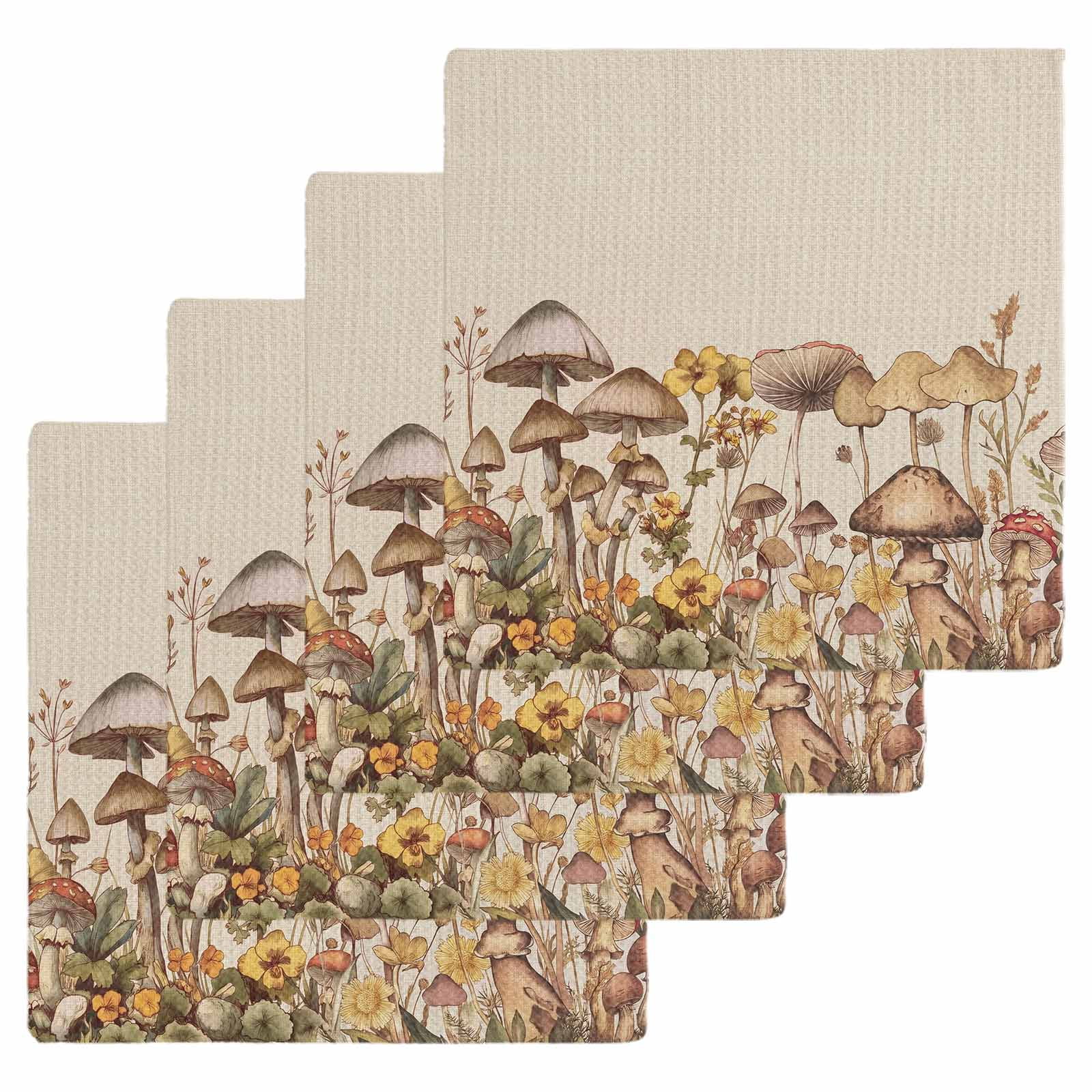 Mushroom Kitchen Dish Towels for Drying Dishes Set of 4, Farmhouse ...