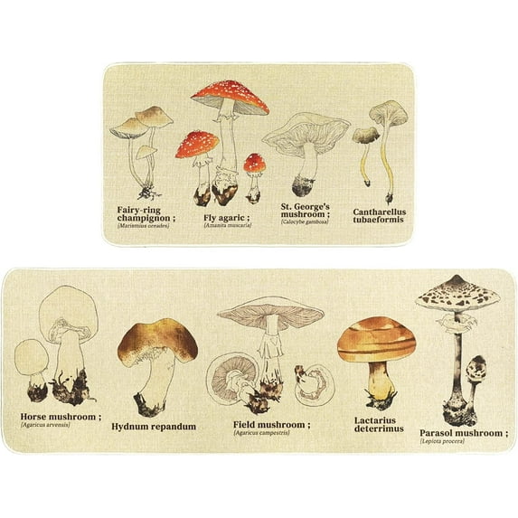 Mushroom Kitchen Mat Set of 2,Vintage Farmhouse Kitchen Rugs and Mats Non Skid Washable,Rustic Kitchen Runner Rugs with Rubber Backing,Farmhouse Kitchen Decor