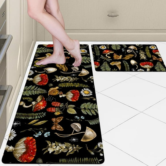 Mushroom Kitchen Mats Anti Fatigue Cushioned Kitchen Rugs Sets of 2 Washable Kitchen Floor Mats Non Slip Waterproof Standing Mat for Kitchen Decor Sink Laundry Office