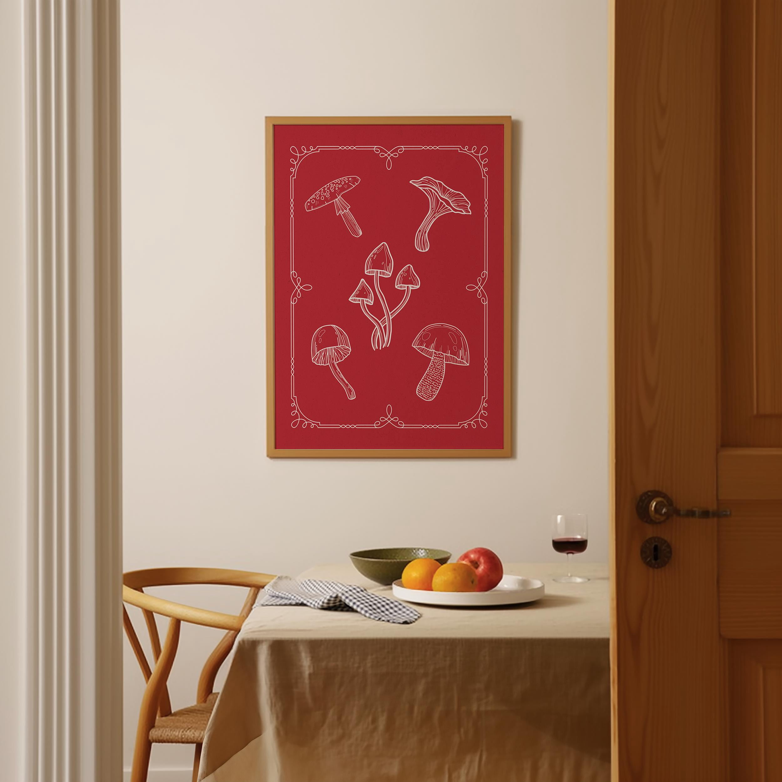 Mushroom Kitchen Poster Vintage Botanical Print, Red Cream Food ...