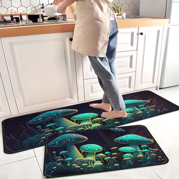 Mushroom Kitchen Rugs and Mats Non Skid Washable Absorbent Stain Resistant,Durable and Easy to Clean, Kitchen Rug Set of 2 Mushroom Kitchen Decoration