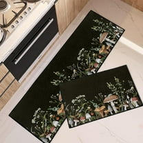 Mushroom Kitchen Rugs and Mats Non Skid Washable Set of 2, Botanical and Berries Kitchen Mats for Floor, Vintage Boho Kitchen Runner Rug, Black Kitchen Decor