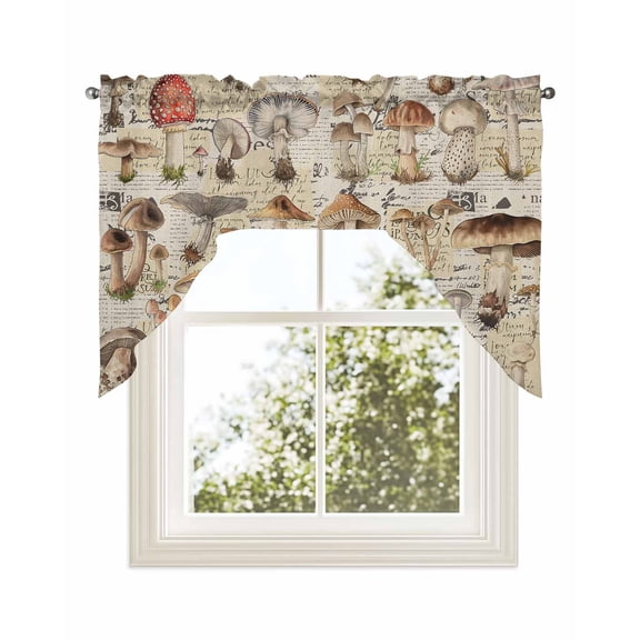 Mushroom Kitchen Swag Valance for Window,Rod Pocket Short Kitchen Curtains&nbsp;36 Inch Length,Pastoral Summer Botanical Watercolor Rustic Swag Topper Small Window Treatment for Cafe Bathroom Bedroom