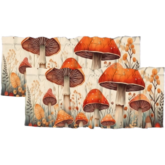Mushroom Kitchen Valance Curtains Red Jungle Plant Flower Fairy Tale Wonderland Privacy Decorative Rod Pocket Short Window Valance Curtains 54 by 18 in, 2 Panel