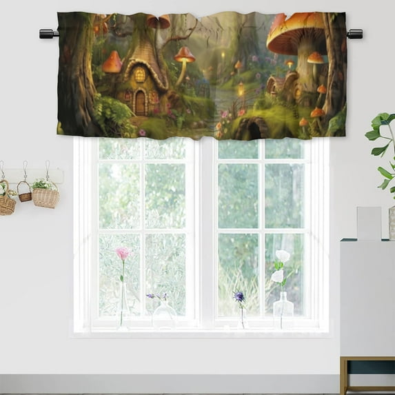 Mushroom Kitchen Valance Curtains Vintage Botanical Wild Plants Fantasy Fairy Tale Forest Rod Pocket Valances for Bedroom Living Room Dining Room 54 by 18 in, 1 Panel
