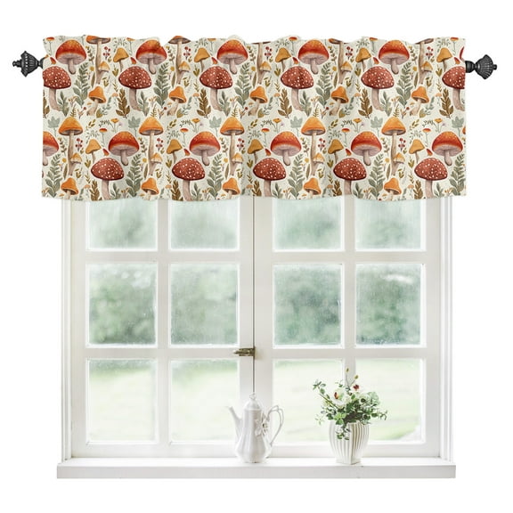 Mushroom Kitchen Valances for Windows 42x18 Inch Kitchen Curtains Valances Rod Pocket Fall Thanksgiving Mushroom Maple Leaf Botanical Bathroom Window Valances for Window Treatment Decor
