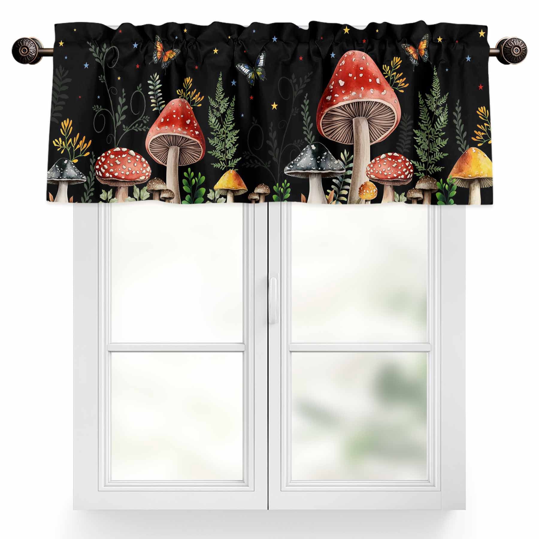 Mushroom Kitchen Valances for Windows Farmhouse Plant Vintage Wood ...