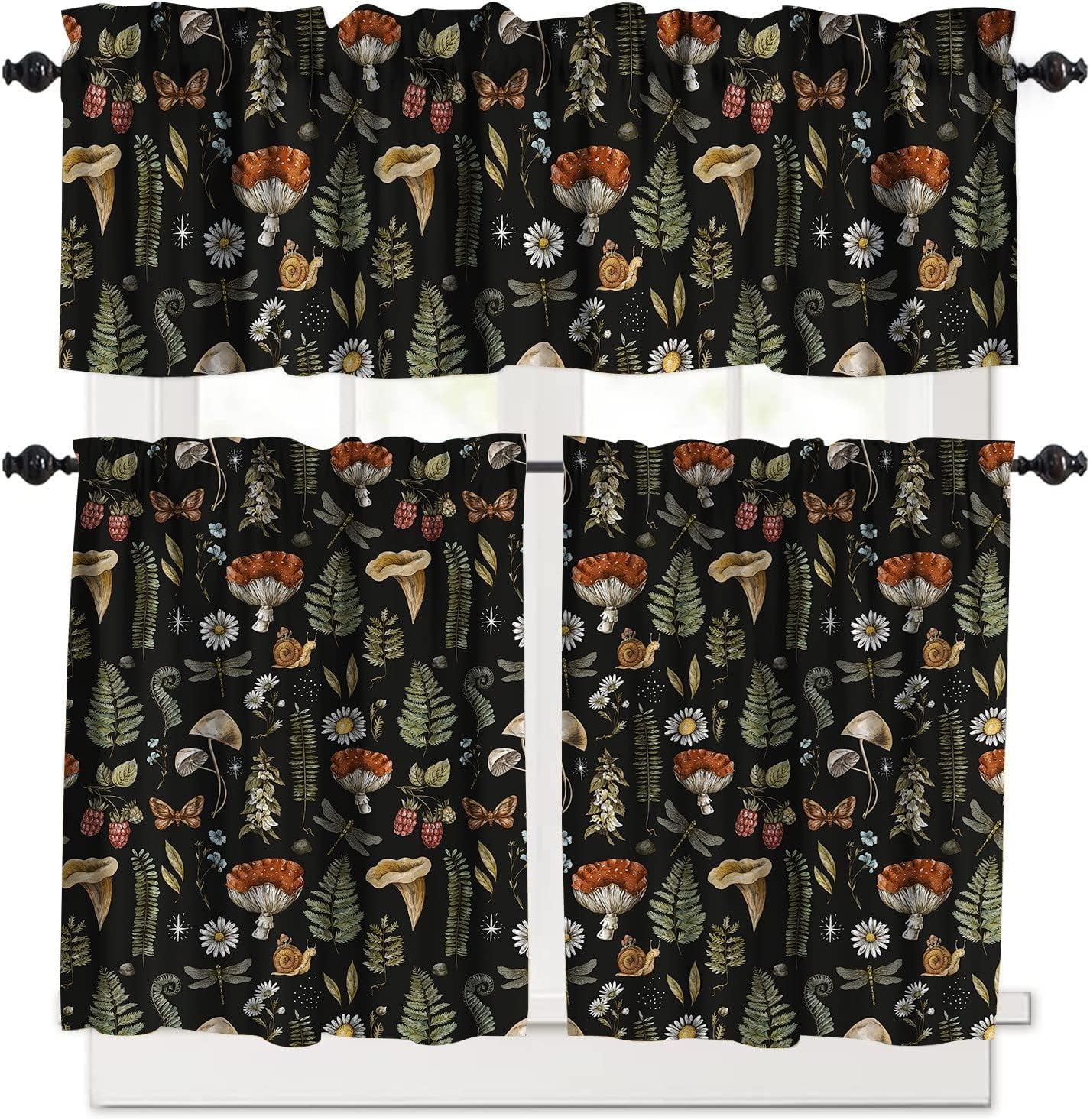 Mushroom Kitchen Window Curtains and Valance 3 Pieces Set,Vintage ...