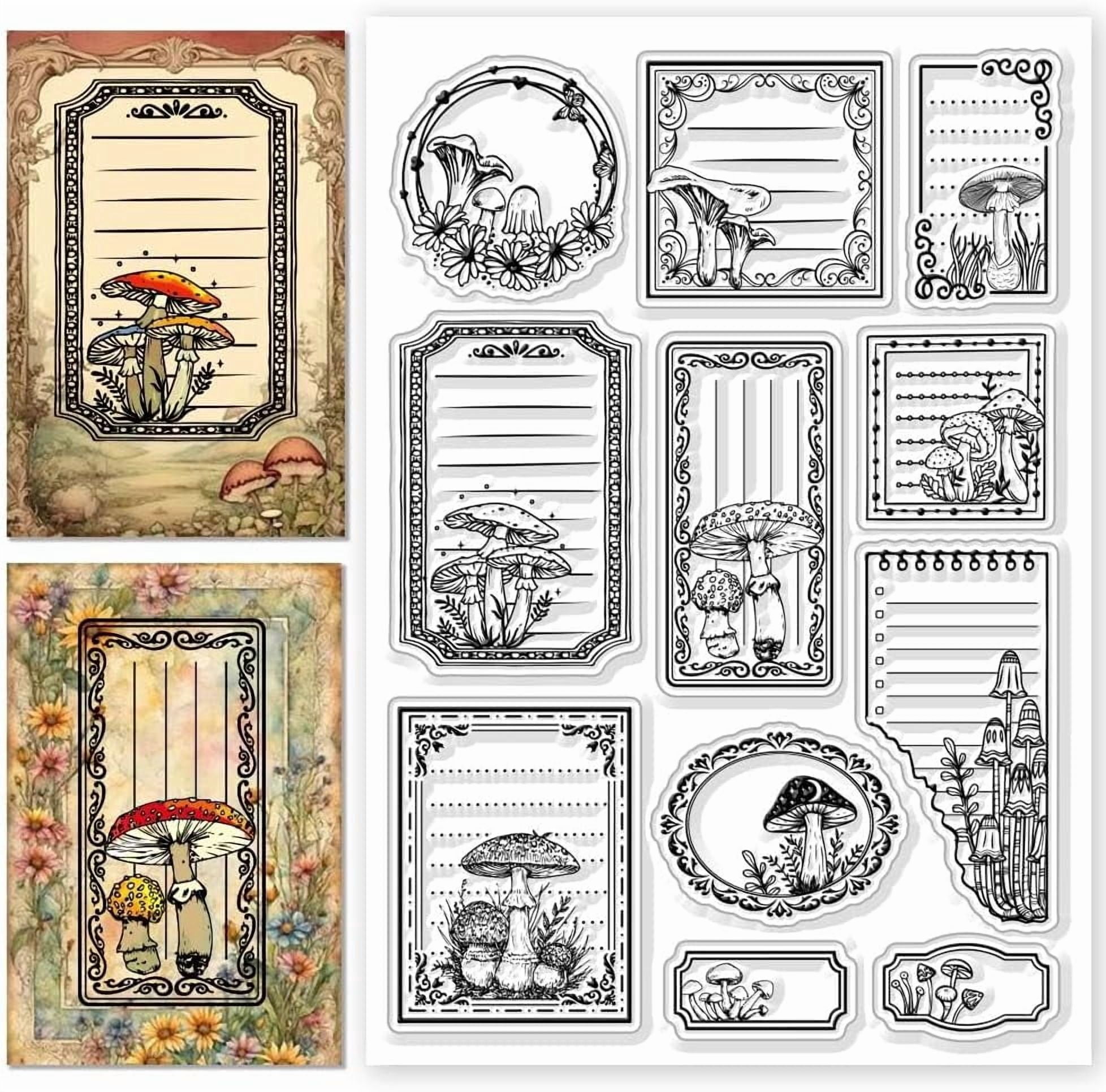 Mushroom Labels Clear Stamps Floral Borders Transparent Stamp Silicone ...