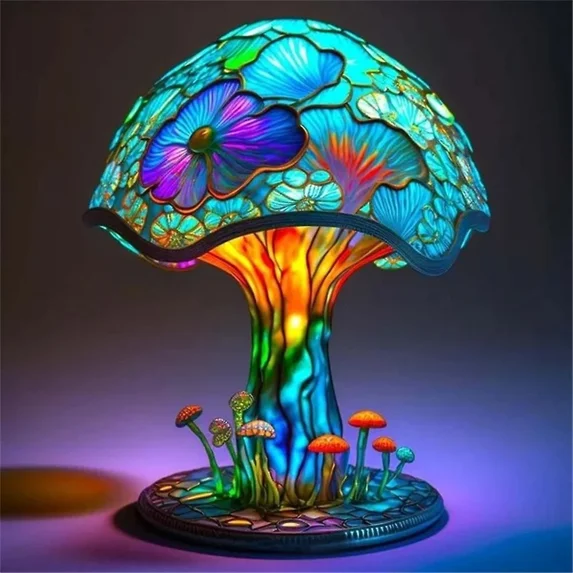Mushroom Lamp - Colorful Painting Mushroom Table Lamp, New Resin Plant Series Table Lamp,Vintage Mushroom Decorations Light for Bedrooms Living Room H