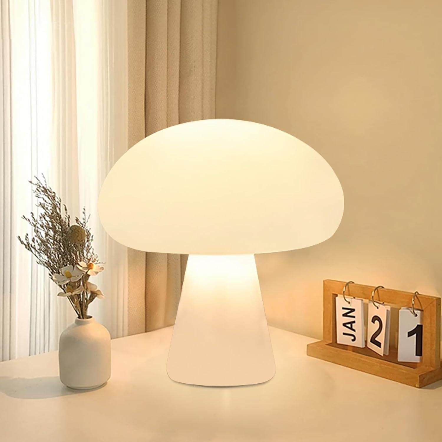 Mushroom Lamp, Cordless Mushroom Table Lamp with Touch Sensor, 3 Color Stepless Dimmable Portable USB Charging Bedside Table Lamp for Bedroom Living Room Kids Room