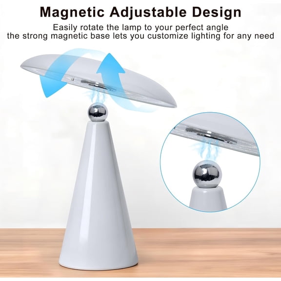 Mushroom Lamp Mid Century Modern Table Lamp, LED Cordless Rechargeable Bedside Light, Dimmable Touch 3-Color Temp, Retro Small Lamp for Bedroom, Living RoomAesthetic Decor(Gray)