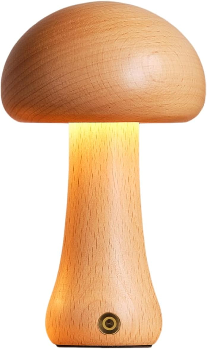 Mushroom Lamp Mushroom Decor:Mushroom Night Light 3 Colors Adjustable Brightness,Wooden Mushroom Light for Bedroom, Living Room and Office Decoration,Rechargeable (A)