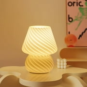 Mushroom Lamp, Small Bedside Lamp with Striped Glass, Nightstand Lamp for Bedroom Living Room, Home Decor, Gift, Cream Striped