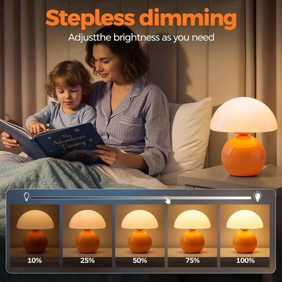 Mushroom Lamp, Table Lamp for Bedroom, 2700k Dimmable Desk Lamps, Small Bedside Table Lamps for Living Room Night Stands, Mushroom Decor Cute Mini Modern Mid  Lamps Orange