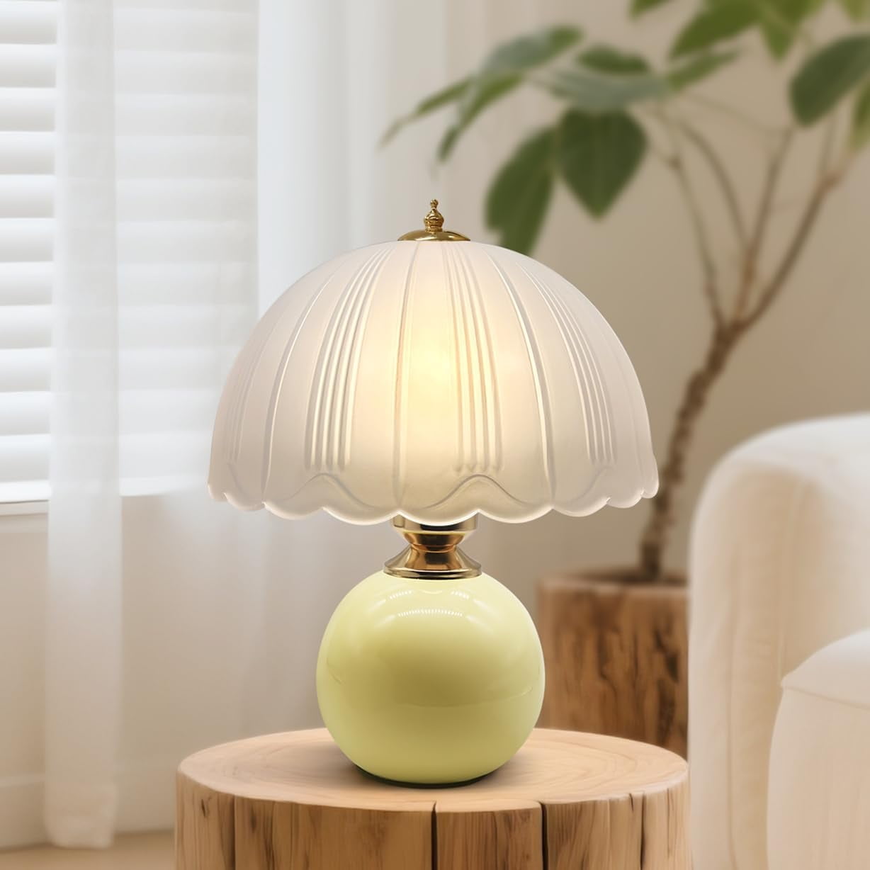 Mushroom Lamp Vintage - Mid Century Small Desk Lamp, 3 Color Temps Ceramic Bedside Light for Bedroom & Living Room, Retro Aesthetic Decor