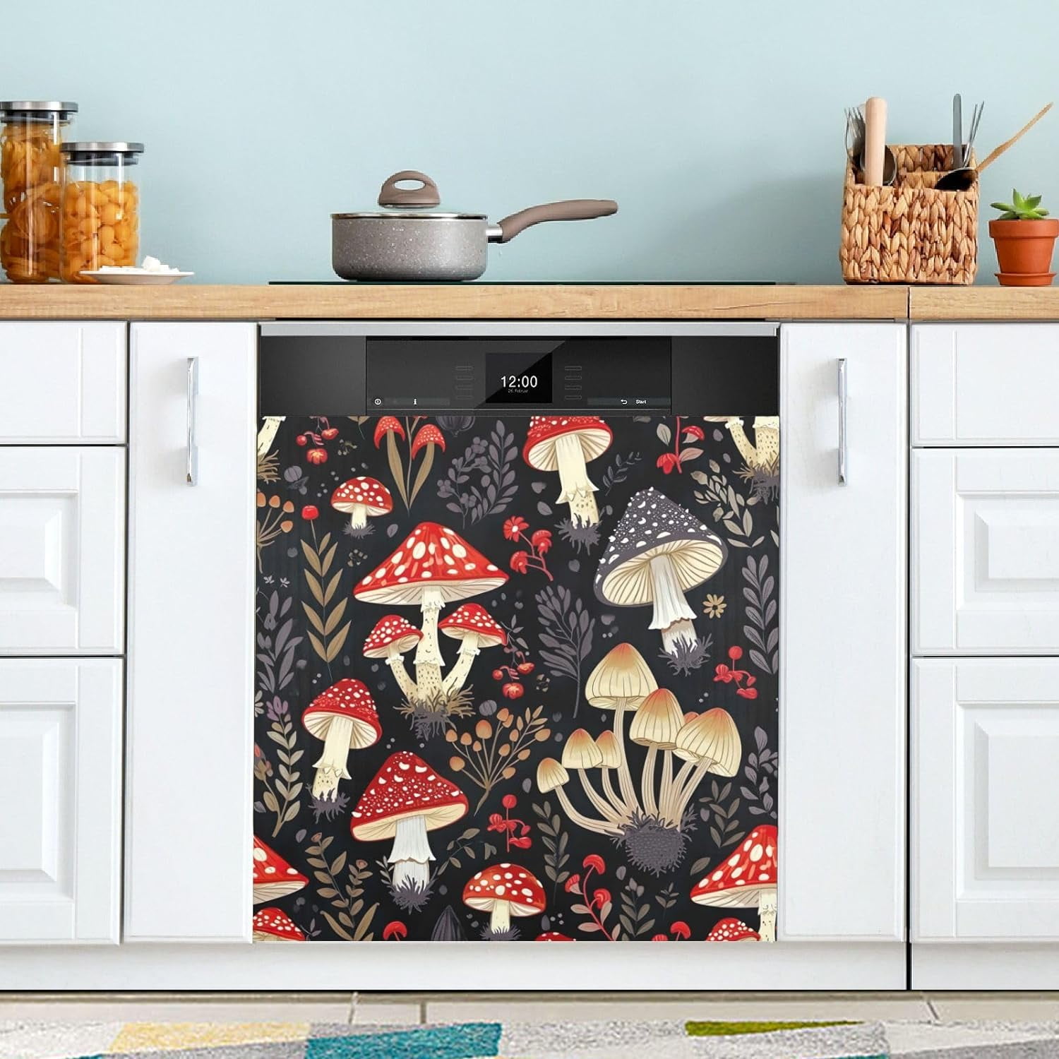 Mushroom Leaves Dishwasher Cover for The Front Door, Reusable