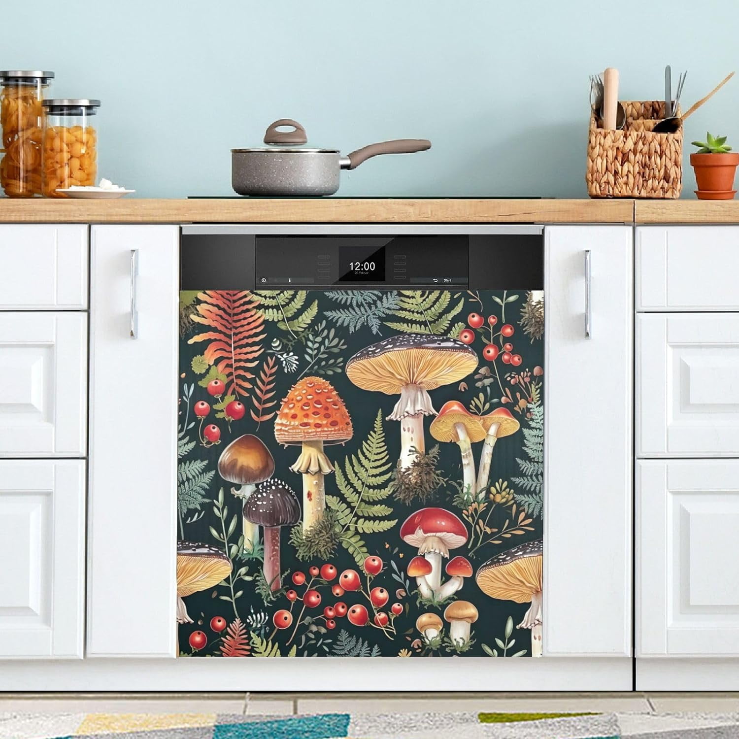 Mushroom Leaves Dishwasher Cover for The Front Door, Reusable