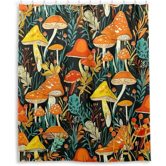Mushroom Leaves Shower Curtains Waterproof Fabric Shower Curtain Bathroom Decoration with Hooks Washable Bathroom Shower Curtains 60x72 Inch