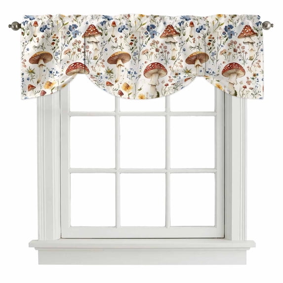 Mushroom Leaves Tie Up Window Valance Watercolor Herbal Plant Country ...