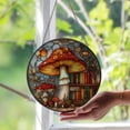 thumbnail image 1 of Mushroom Library Glass Suncatcher, Whimsical Book Lover Decor, 7.9 in, 1 of 3