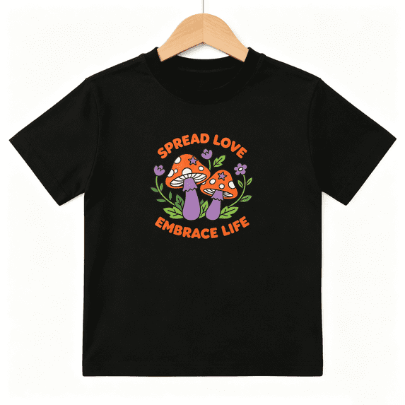 Mushroom Life Girls Graphic Tee, Cute Retro Flower Cottagecore 100% Cotton Kids Short Sleeve T-Shirt