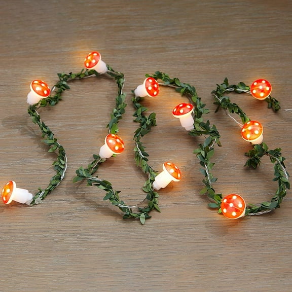 Mushroom String Lights With Greenery - Battery Operated