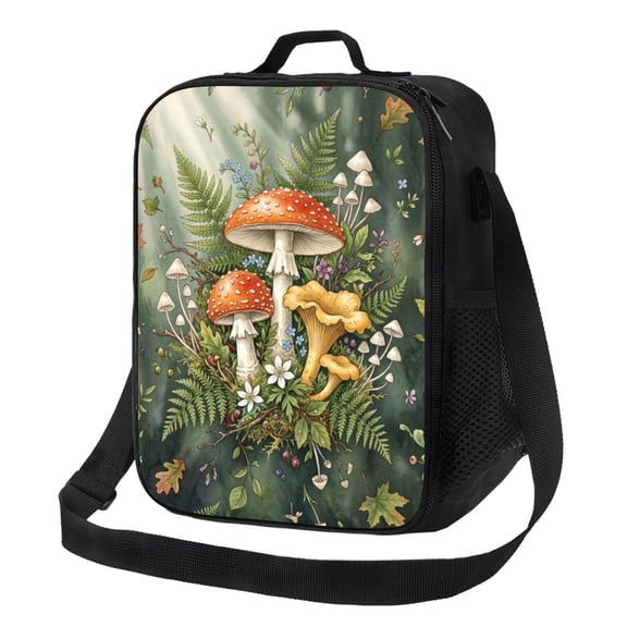 Mushroom Lunch Box Vintage Nature Art Insulated Hot Cold Lunch Bag Reusable Thermal Cooler Tote With Shoulder Strap For Hiking Travel Picnic