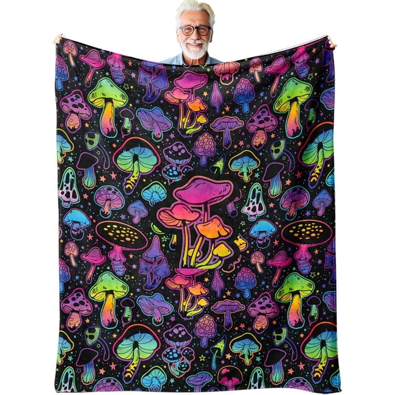 Mushroom Magic Flannel Blanket - 60"x50" Soft Throw, Vibrant Gift for Kids Adults, All-Season Couch Bedroom Decor, Perfect for Christmas Birthdays