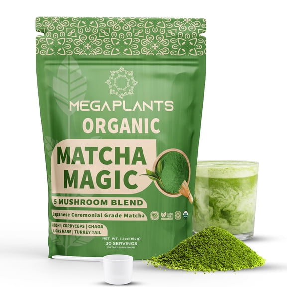 Mushroom Matcha Magic - USDA Organic Ceremonial Grade Japanese Matcha 30 Servings - with Reishi, Lions Mane, Chaga, Cordyceps & Turkey Tail  Superfood for Focus & Energy. 5000mgs