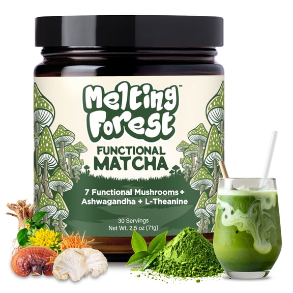 Melting Forest Mushroom Matcha Powder with Reishi, Lion’s Mane, Organic Adaptogen Blend, GMO-Free, 30 Count