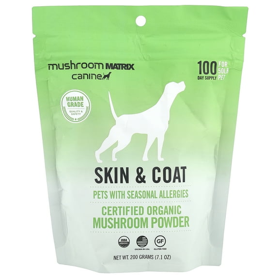 Mushroom Matrix Canine Certified Organic Mushroom Powder, Skin & Coat, For Cats and Dogs, 7.1 oz (200 g)