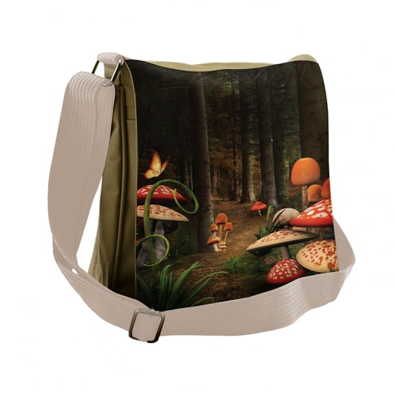 Mushroom Messenger Bag, Mushrooms Dark Forest, Unisex Cross-body, by Ambesonne