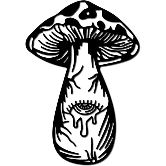 Mushroom Metal Wall Art God Eye Black Wall Hanging Decor Iron Wall Art Silhouette Sculpture Decoration Sign Minimalist Ornament for Garden Home Balcony Kitchen Indoor Outdoor 11.8 x 7.9Inch