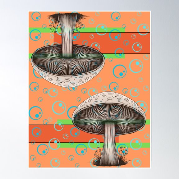 Mushroom Mod Print Poster Wall Art, Modern Wall Decor, 8x12 UNFRAMED