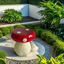 Mushroom Model Stool, 13.8-inch Oversized Resin Garden Stool, Outdoor Indoor Decorative Seat for Fairy Garden, Lawn, Patio, Multi-Purpose Plant Stand,Red